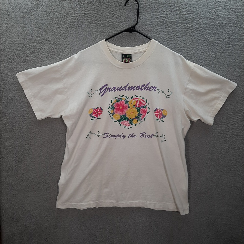 Vintage TSI Shirt Adult Extra Large White Floral Single Stitch Grunge 1990s Y2K‎